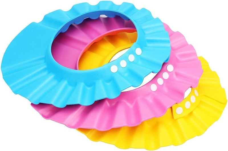 SUNTRADE Shampoo Shower Bathing Protection Bath Cap Adjustable Visor Hat for Toddler, Baby, Kids, Children, Set of 3 - Image 1